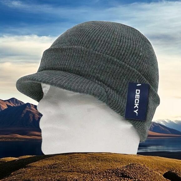 Decky Jeep Watch Cap Hat Knit Heather Charcoal Gray GI Military Ski 8009-HCH - Picture 1 of 11